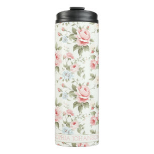 Elegant Pastel Pink Girly Cute Rose Pattern Thermal Tumbler
