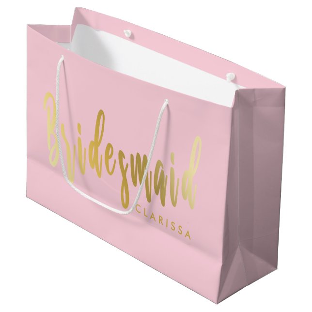 Elegant pastel pink & gold bridesmaid large gift bag (Front Angled)