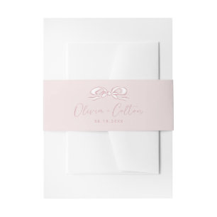 Elegant Pastel Pink Hand Drawn Bow Wedding Invitation Belly Band