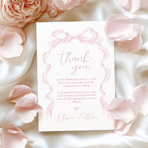 Elegant Pastel Pink Hand Drawn Bow Wedding Thank You Card