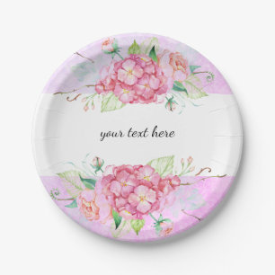 Elegant Pastel Pink Hydrangea Flower Party  Paper Plate