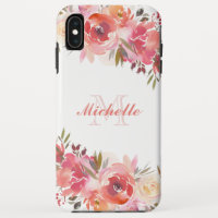 Elegant Pastel Pink Peach Rose Floral Monogram
