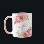 Elegant Pastel Pink Peach Rose Floral Monogram  Mu Mug<br><div class="desc">Elegant Beautiful, Pastel Pink Peach Rose Floral custom personalized monogram name mug. Stylish, pink peach watercolor roses, botanical floral design with foliage on white background. You can personalize with your name or monogram initial with a popular hand lettered typography script with swash/tail. #3341 Great feminine gift for birthday, christmas or...</div>