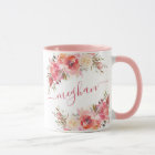 Elegant Pastel Pink Peach Rose Floral Monogram  Mu