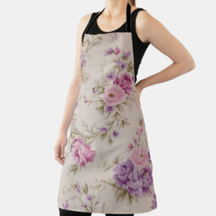 Elegant Pastel Pink & Purple Garden Blooms Apron