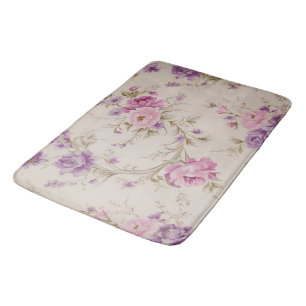 Elegant Pastel Pink & Purple Garden Blooms Bath Mat