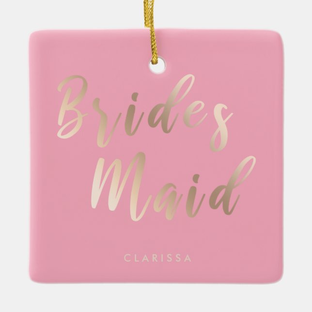 Elegant pastel pink & rose gold bridesmaid ceramic ornament (Front)