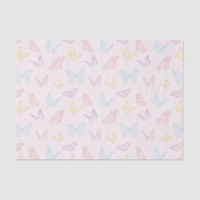 Elegant Pastel Pink Seamless Butterfly Pattern Tissue Paper (Front)