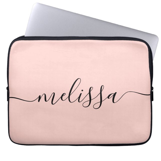 Elegant Pastel Pink Signature Script Name Laptop Sleeve (Front)
