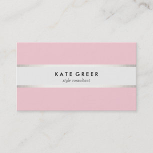 Elegant Pastel Pink Silver Striped Professional Business Card