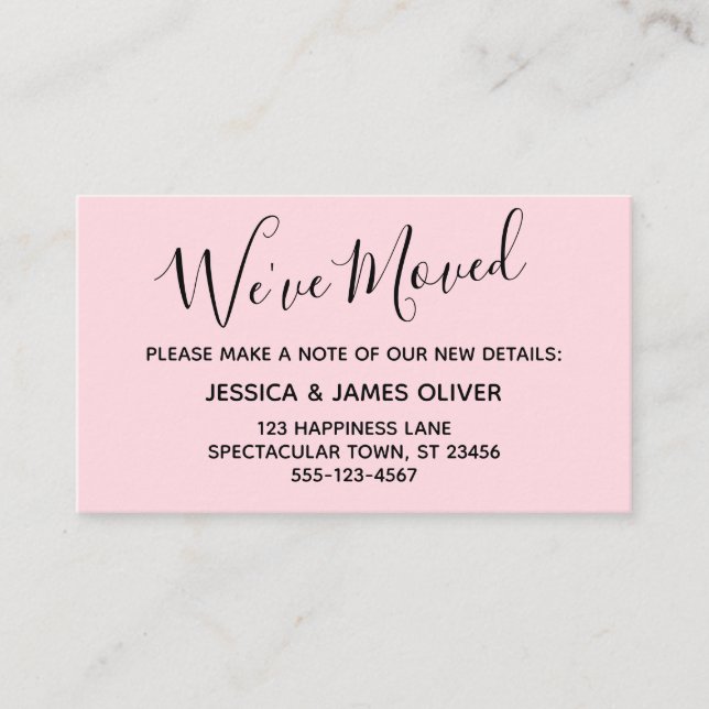 Elegant, Pastel Pink Typography "We've Moved" Card (Front)
