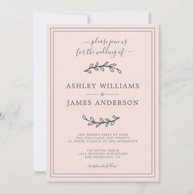 Elegant Pastel Pink Wedding invitation (Front)