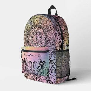Elegant Pastel Purple & Pink Mandala Trippy Name Printed Backpack