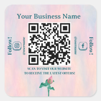 Elegant Pastel QR Code Website Business Square Sticker