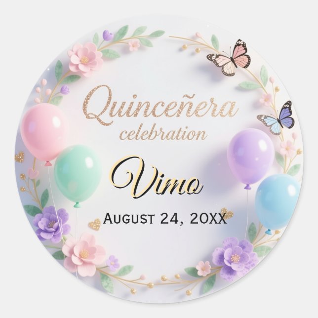 Elegant Pastel Quinceañera Stickers  (Front)