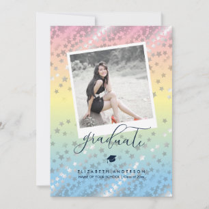 Elegant Pastel Rainbow Graduate Graduation Photo Invitation