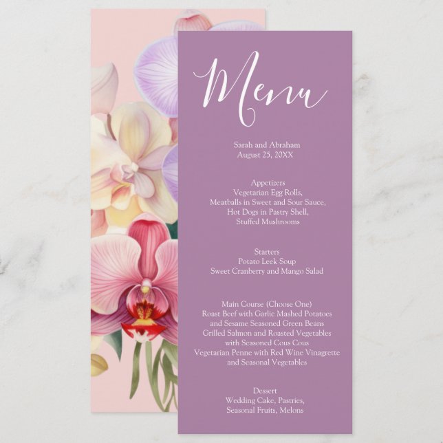Elegant Pastel Rainbow Orchids Wedding Menu (Front/Back)