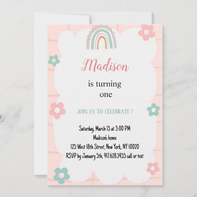 elegant Pastel Rainbow Watercolor Birthday Invitation (Front)