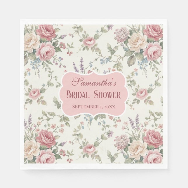 Elegant Pastel Roses Shabby Chic Bridal Shower Napkin (Front)