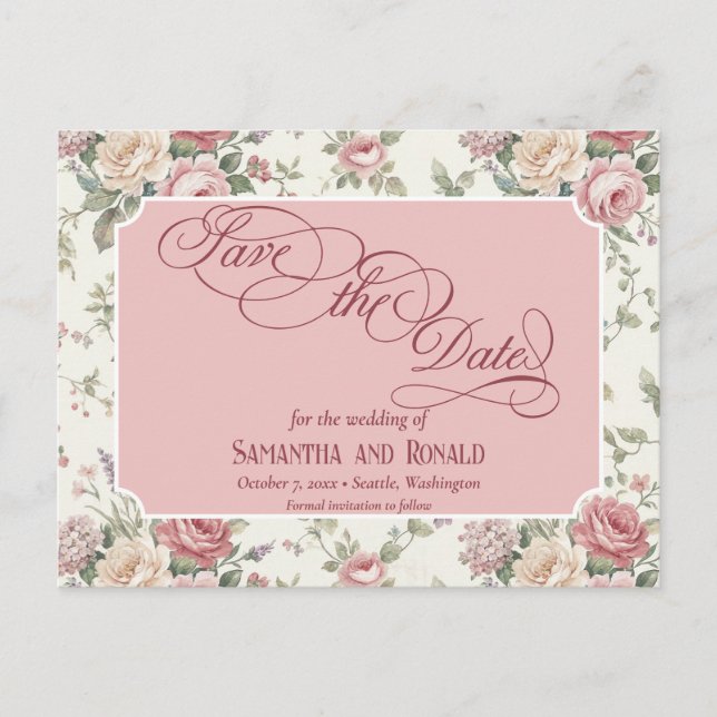 Elegant Pastel Roses Shabby Chic Wedding Announcement Postcard (Front)