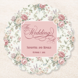 Elegant Pastel Roses Shabby Chic Wedding Paper Coaster