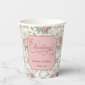 Elegant Pastel Roses Shabby Chic Wedding Paper Cups