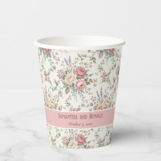 Elegant Pastel Roses Shabby Chic Wedding Paper Cups