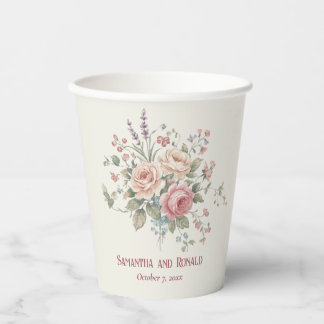 Elegant Pastel Roses Shabby Chic Wedding Paper Cups