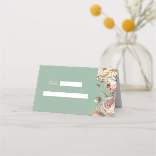 Elegant Pastel Sage Green Blush Peonies Place Card