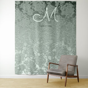 Elegant Pastel Sage Green Monogram Backdrop Tapestry