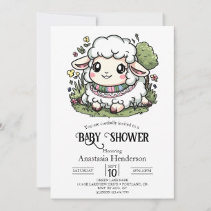 Elegant Pastel Sheep Baby Shower Invitation