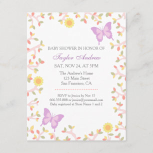 Elegant Pastel Spring Leaves Butterfly Baby Shower Invitation