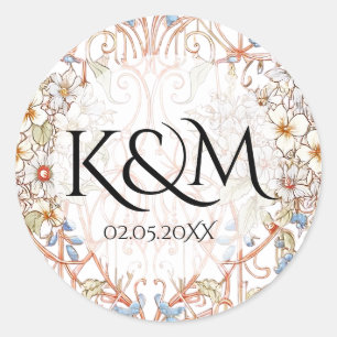 Elegant Pastel Vintage Floral Arch Wedding Classic Round Sticker