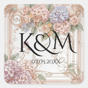 Elegant Pastel Vintage Floral Arch Wedding  Square Sticker