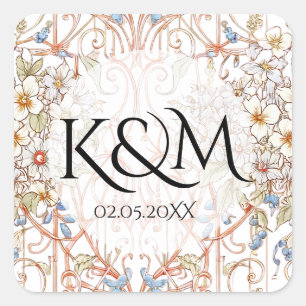 Elegant Pastel Vintage Floral Arch Wedding Square Sticker