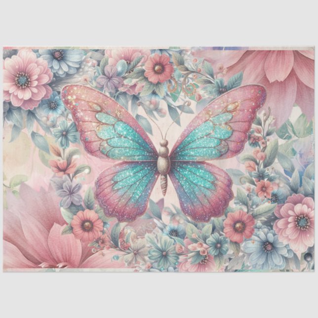 Elegant Pastel Watercolor Butterflies Decoupage Tissue Paper (Front)