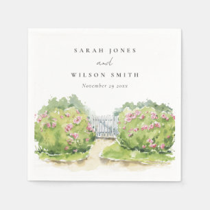 Elegant Pastel Watercolor Cottage Garden Wedding Napkin