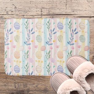 Elegant Pastel Watercolor Easter Stripes Eggs Bath Mat