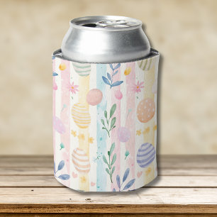 Elegant Pastel Watercolor Easter Stripes Eggs Can Cooler