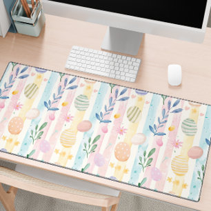 Elegant Pastel Watercolor Easter Stripes Eggs Desk Mat