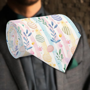 Elegant Pastel Watercolor Easter Stripes Eggs Tie