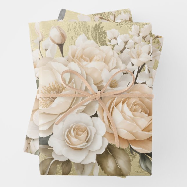 Elegant Pastel Watercolor Floral Bouquets  Wrapping Paper Sheet (In situ)