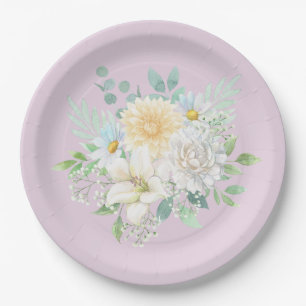 Elegant Pastel Watercolor Floral Garden Flowers Paper Plate