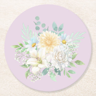 Elegant Pastel Watercolor Floral Garden Flowers Round Paper Coaster