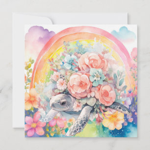 Elegant Pastel Watercolor Floral Sea Turtle Thank You Card