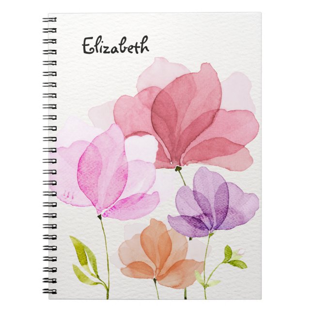 Elegant Pastel Watercolor Hand Painted Flowers Notebook (Front)