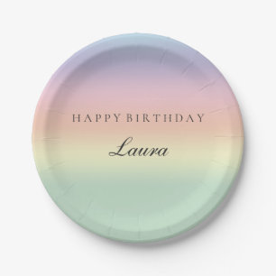 Elegant Pastel Watercolor Happy Birthday Party Paper Plate