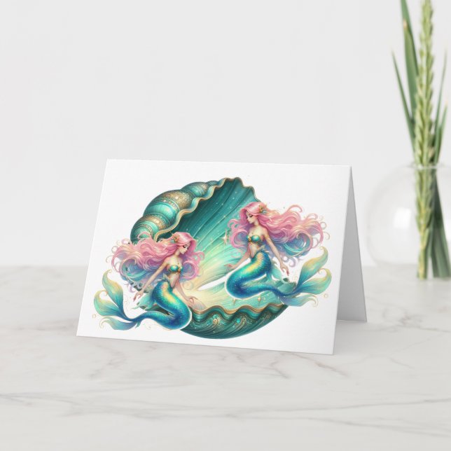 Elegant Pastel Watercolor Mermaids  Note Card (Front)