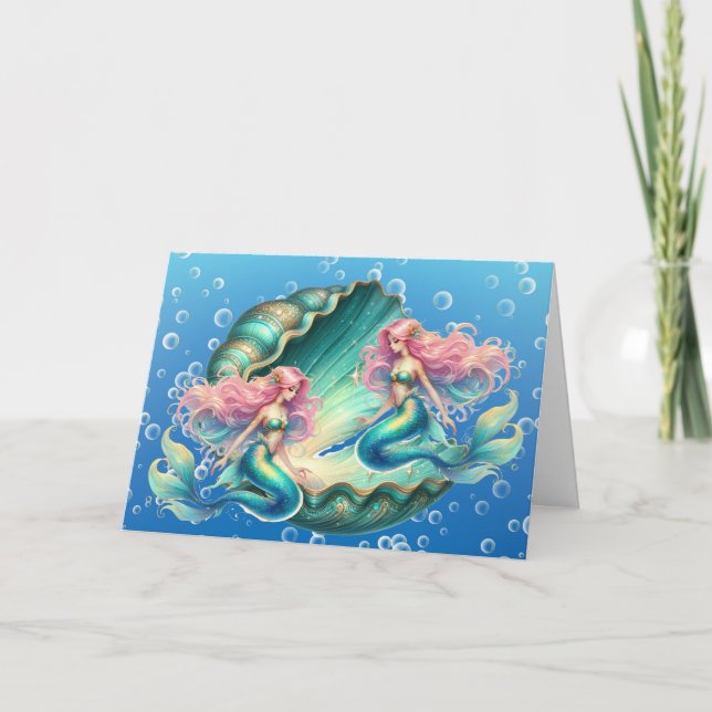 Elegant Pastel Watercolor Mermaids  Note Card (Front)