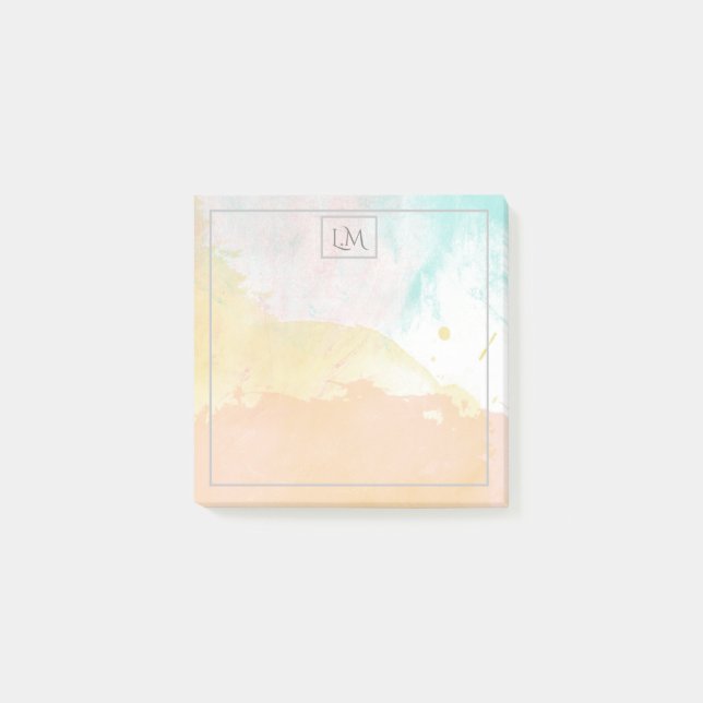 Elegant Pastel Watercolor Monogrammed Post-it Notes (Front)
